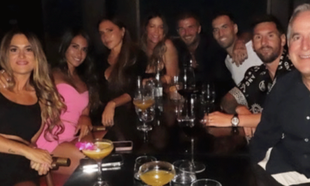 Messi, Jorge Mas,Beckham, Busquets de visita en restaurante de Bad Bunny en Miami